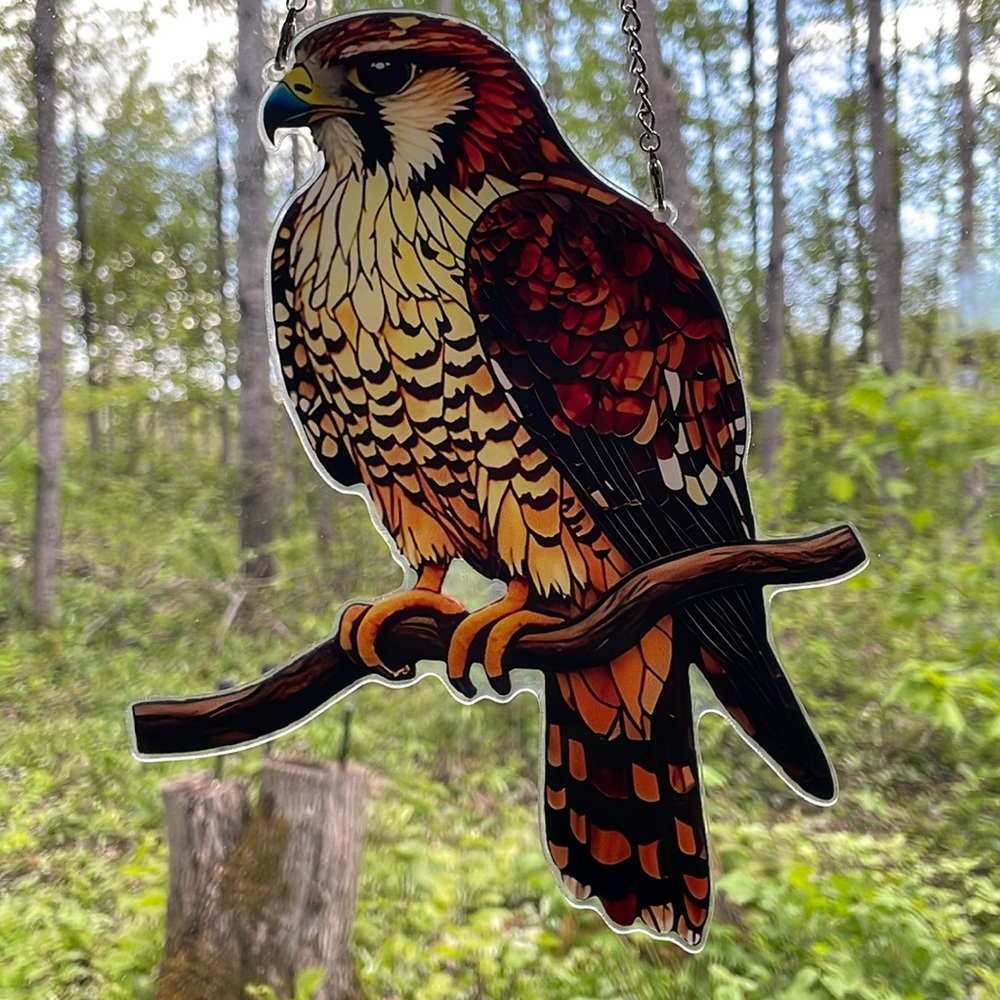 Suncatcher Acrylic Peregrine Falcon Bird Faux Stained Glass Decoration